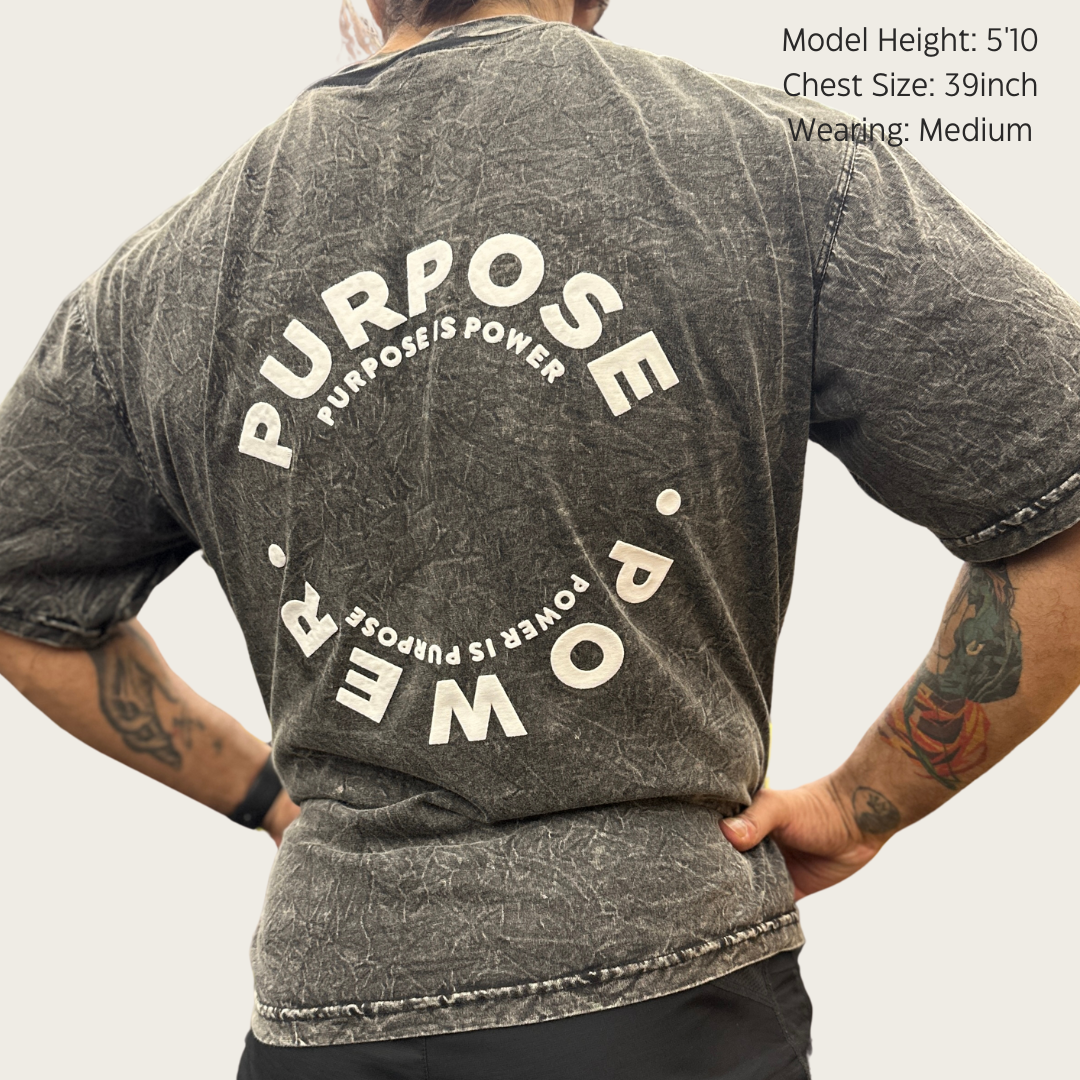 Purpose Is Power 3D Print Acid Wash Grey Oversize T-shirt