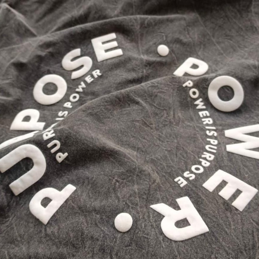 Purpose Is Power 3D Print Acid Wash Grey Oversize T-shirt